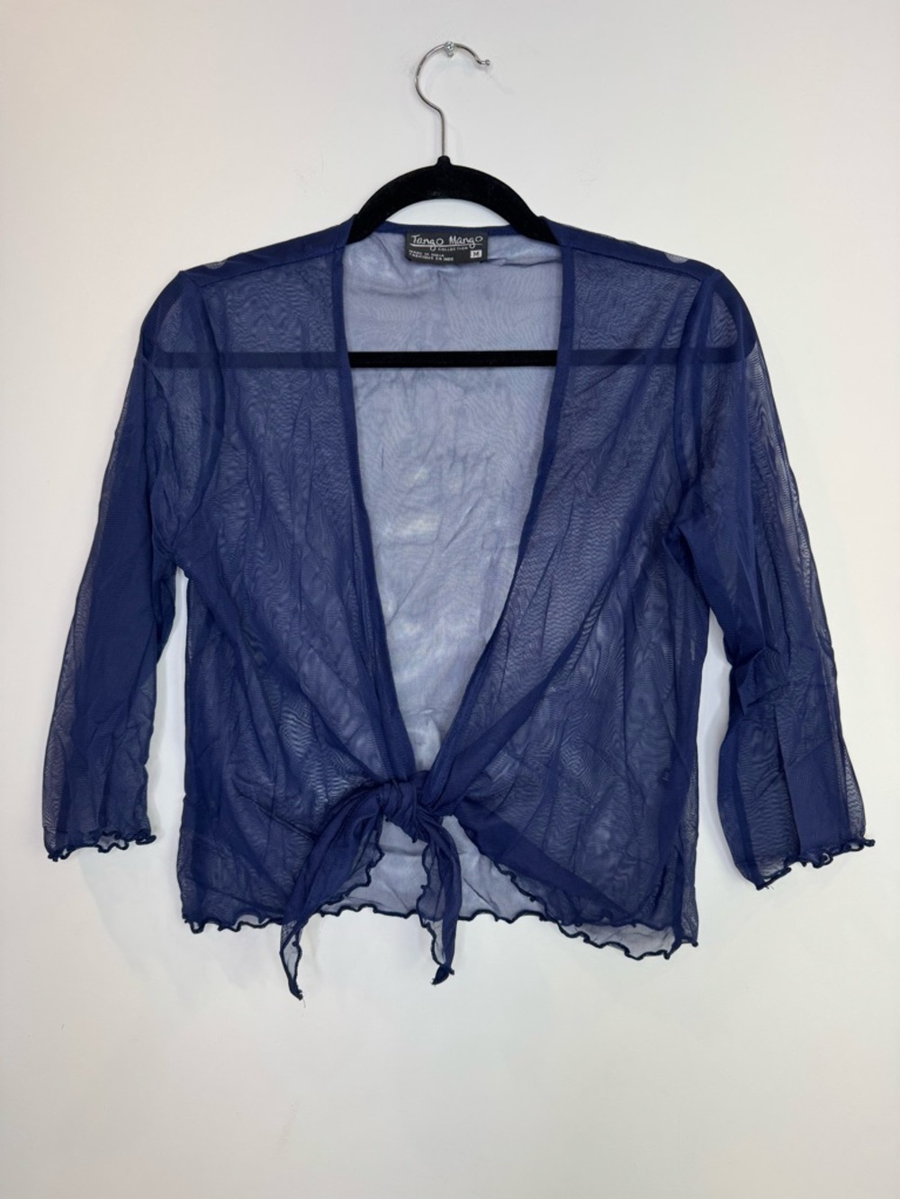 Tango Mango Sheer Navy Tie-Front Mesh Top size medium lettuce hem beach